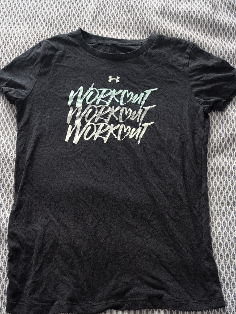 Under Armour Black Tee with Mint-Gradient 'Workout' Graphic